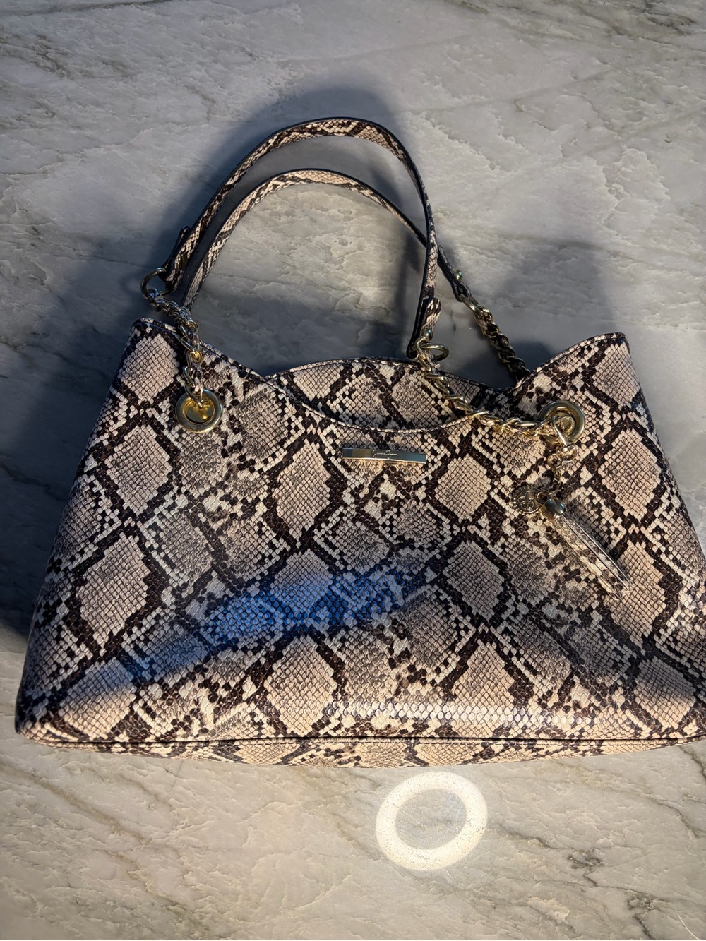 Jessica Simpson Beige & Brown Snake-Print Chain-Handle Shoulder Bag - Picture 5 of 5